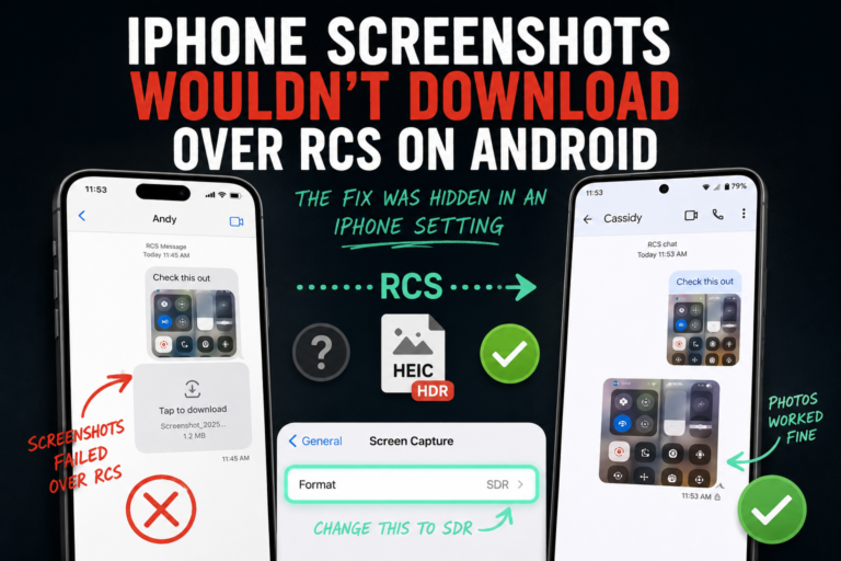 iPhone screenshots failing to download over RCS on Android, fixed by changing Screen Capture from HDR to SDR