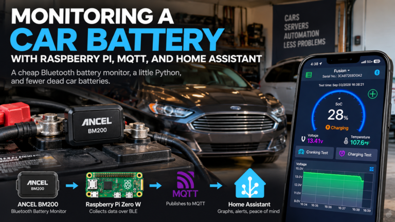 ANCEL BM200 car battery monitoring. Connected to a Raspberry Pi Zero W, MQTT, and Home Assistant